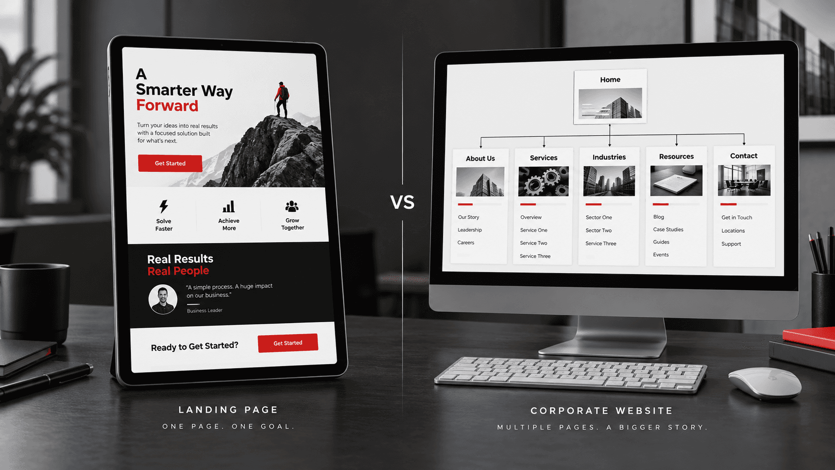 Comparison of a landing page and a corporate website